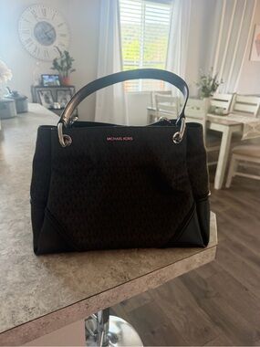 Michael Kors Black Logo Shoulder Bag with Silver Hardware